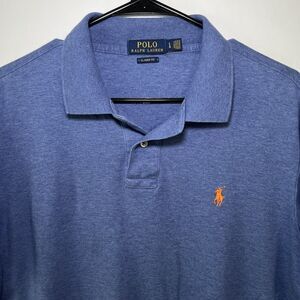 Polo Ralph Lauren Custom Fit Polo Shirt Mens Size L Large Blue Orange Pony Logo